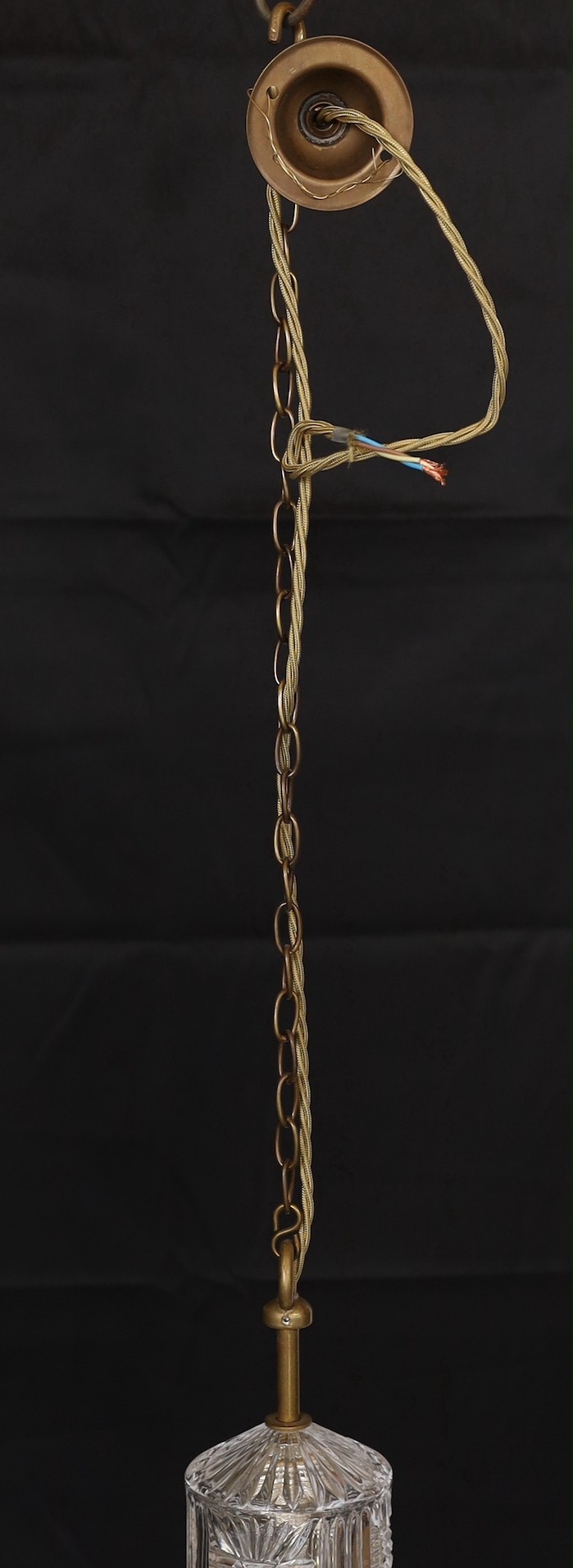 An early 20th century English brass and glass light pendant, height 26cm